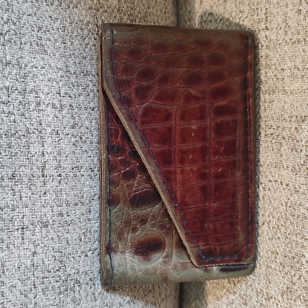 Handmade Alligator Leather Card Holder • Brown/Green•Soft Leather•Used